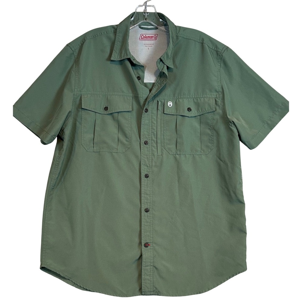 Coleman Mens Short Sleeve Ripstop Utility Shirt Olive Green Large Ventilated
